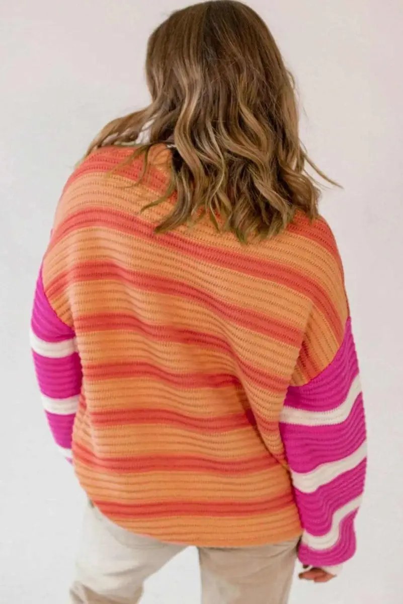 Striped Round Neck Long Sleeve Sweater - Love Salve